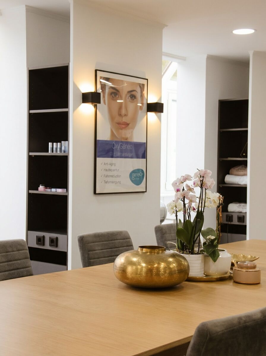 Elegante Einrichtung mit Pflegeprodukten im Beauty-Secrets-Institut