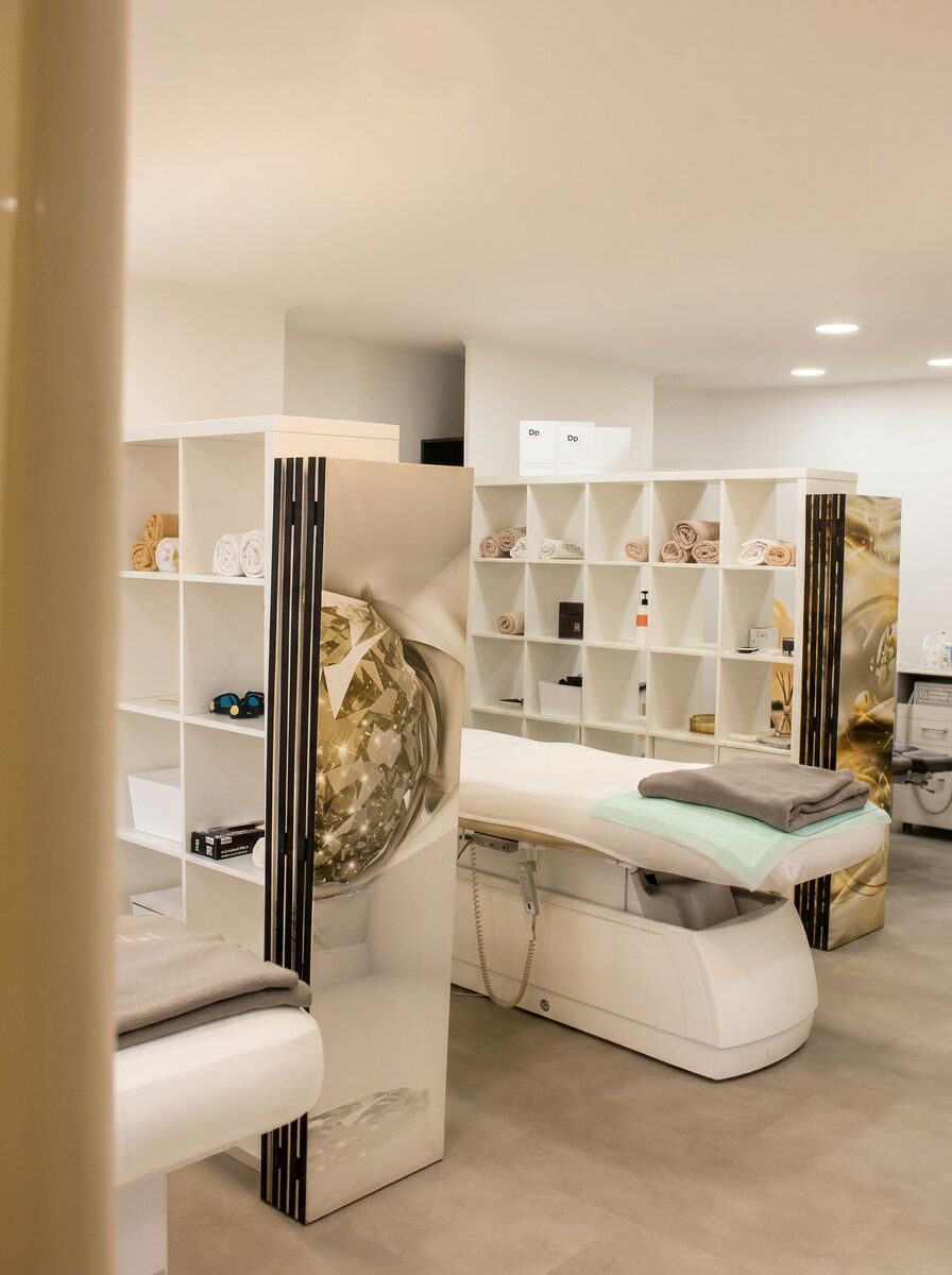 Moderner Behandlungsraum mit Liege bei Beauty Secrets